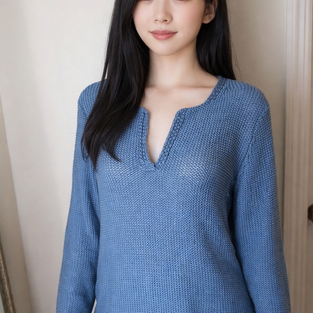 Elegant Blue V-Neck Sweater for Women